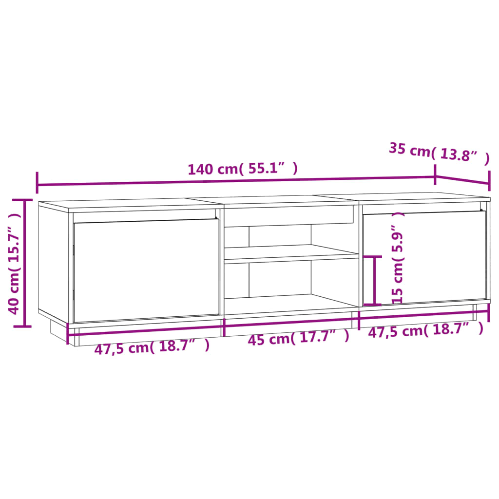 Meuble TV 140x35x40 cm en bois de pin massif