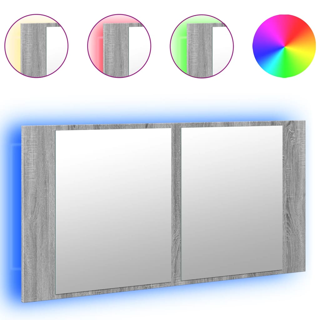 Meuble de salle de bain avec miroir LED 90x12x45 couleur chêne acrylique