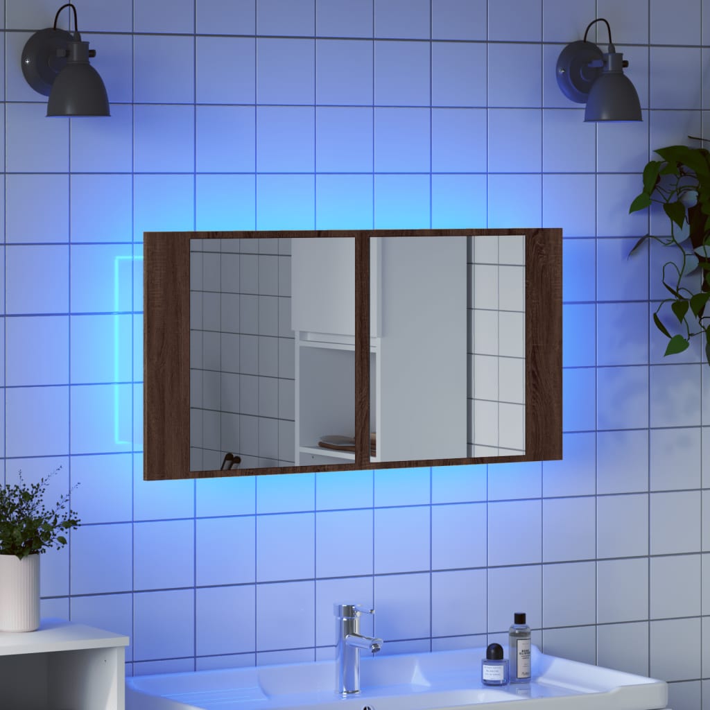 Meuble de salle de bain avec miroir et LED 90x12x45 cm acrylique