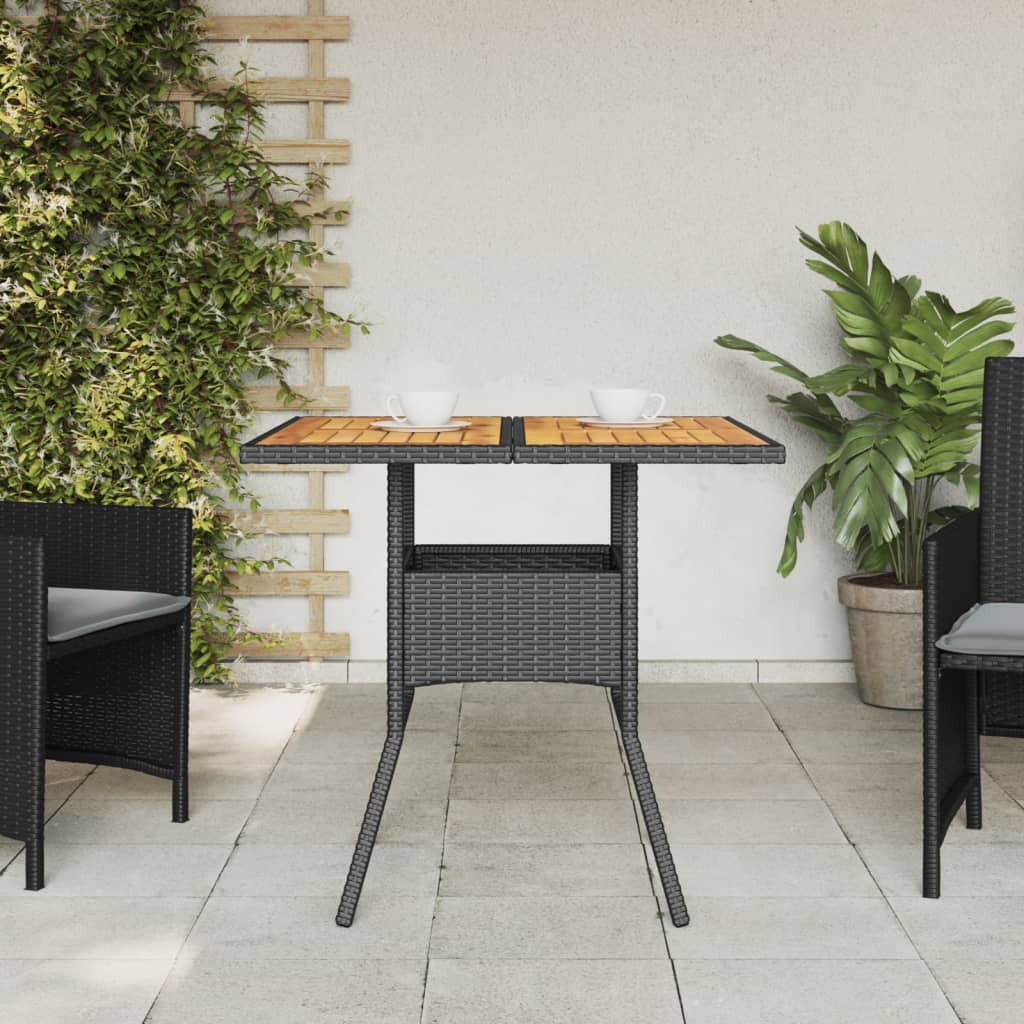 Tuintafel met acaciahouten blad 80x80x75 cm poly rattan