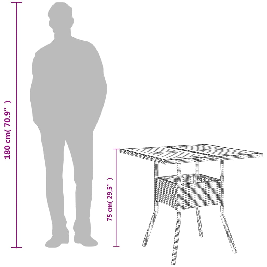 Tuintafel met acaciahouten blad 80x80x75 cm poly rattan