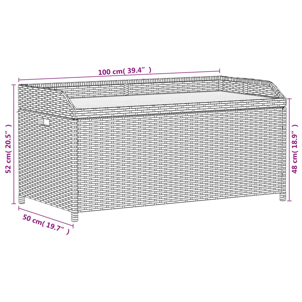 Banc de rangement 100x50x52 cm polyrotin et bois d'acacia