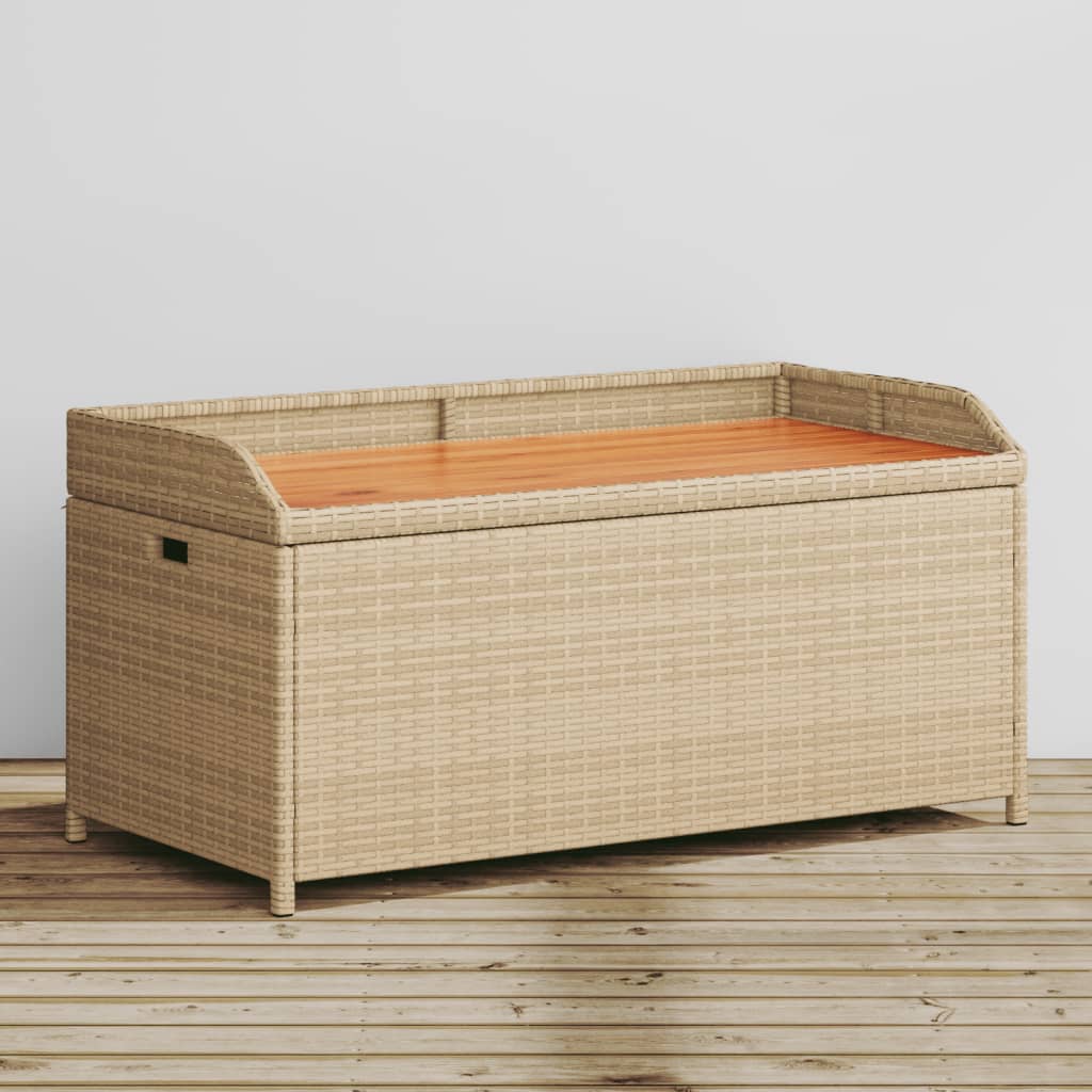 Banc de rangement 100x50x52 cm polyrotin et bois d'acacia