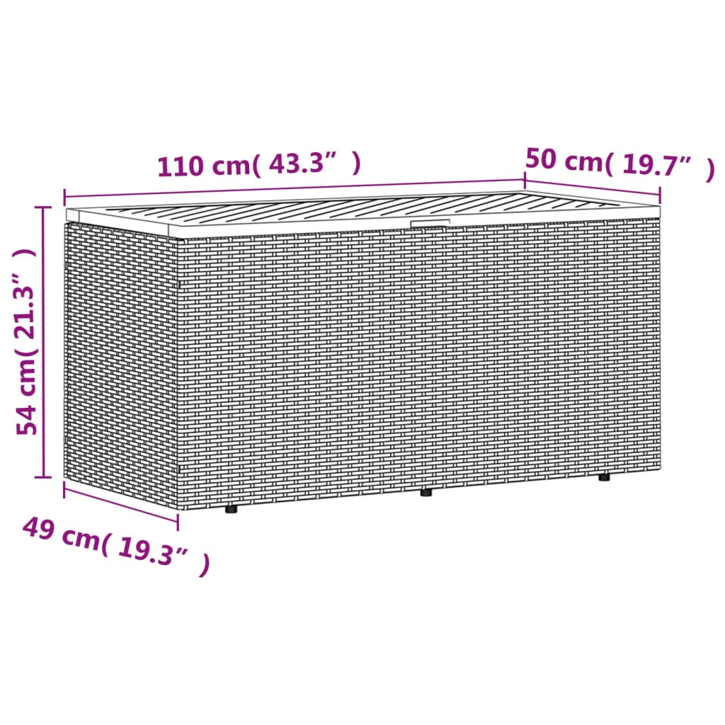 Coffre de jardin 220x50x54 cm poly rotin et bois d'acacia