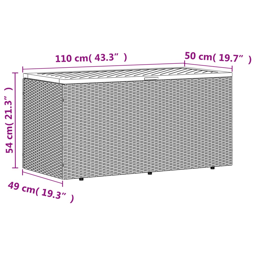 Coffre de jardin 220x50x54 cm poly rotin et bois d'acacia