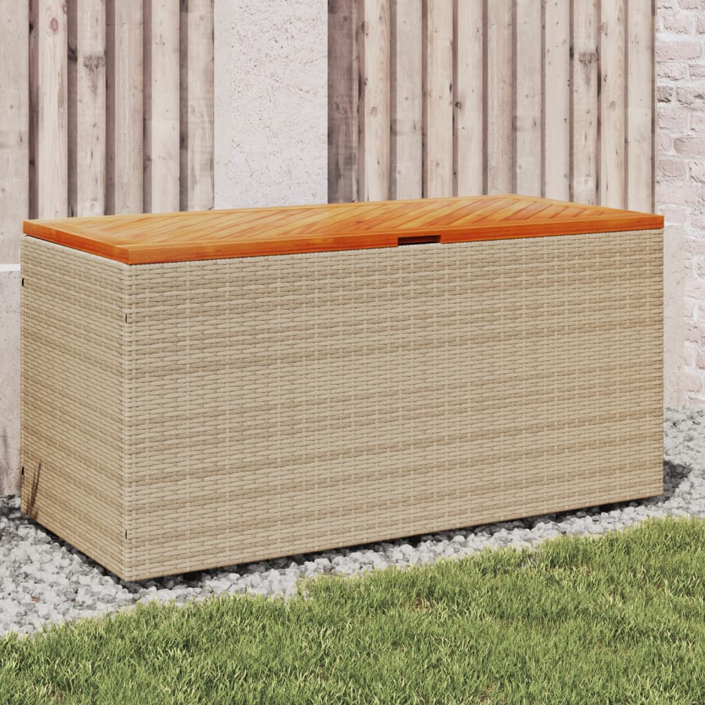 Coffre de jardin 220x50x54 cm poly rotin et bois d'acacia