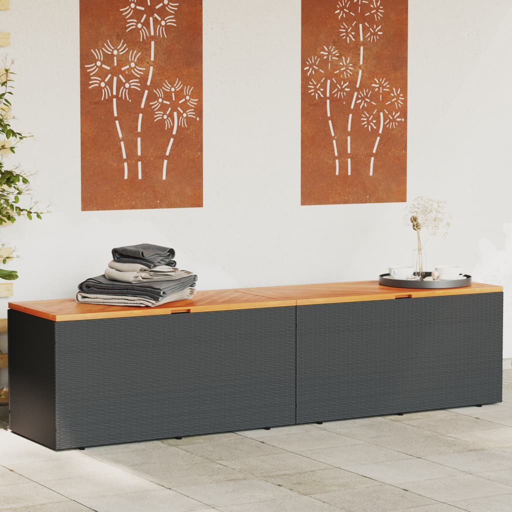 Coffre de jardin 220x50x54 cm poly rotin et bois d'acacia