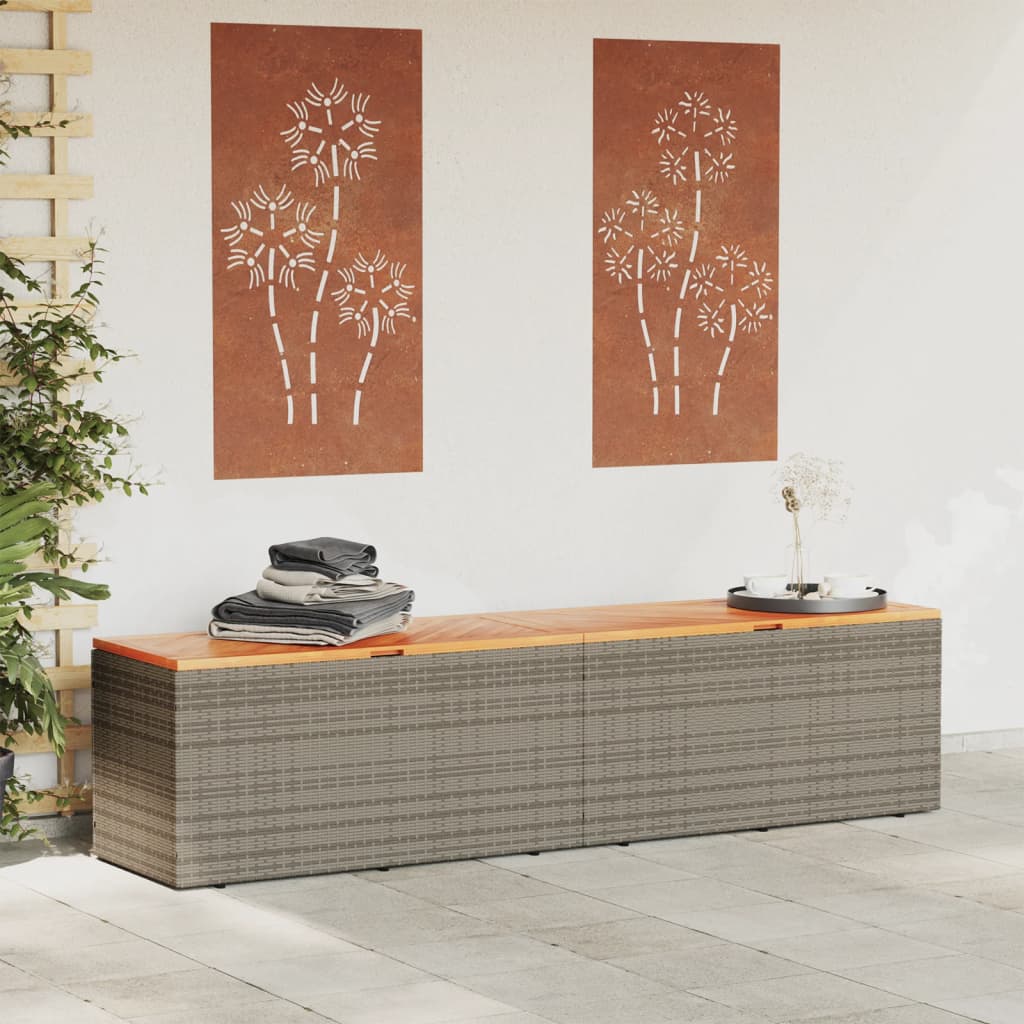 Coffre de jardin 220x50x54 cm poly rotin et bois d'acacia