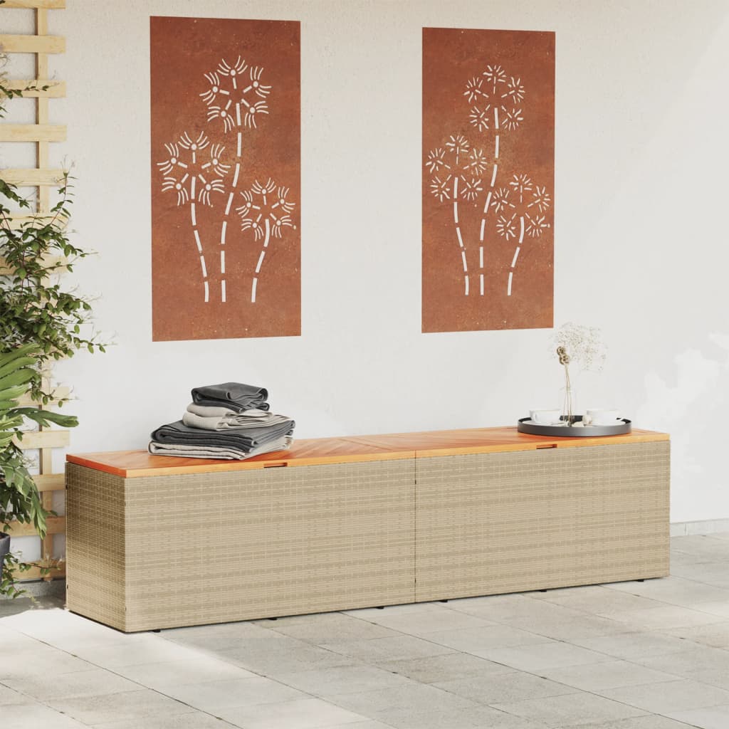 Coffre de jardin 220x50x54 cm poly rotin et bois d'acacia