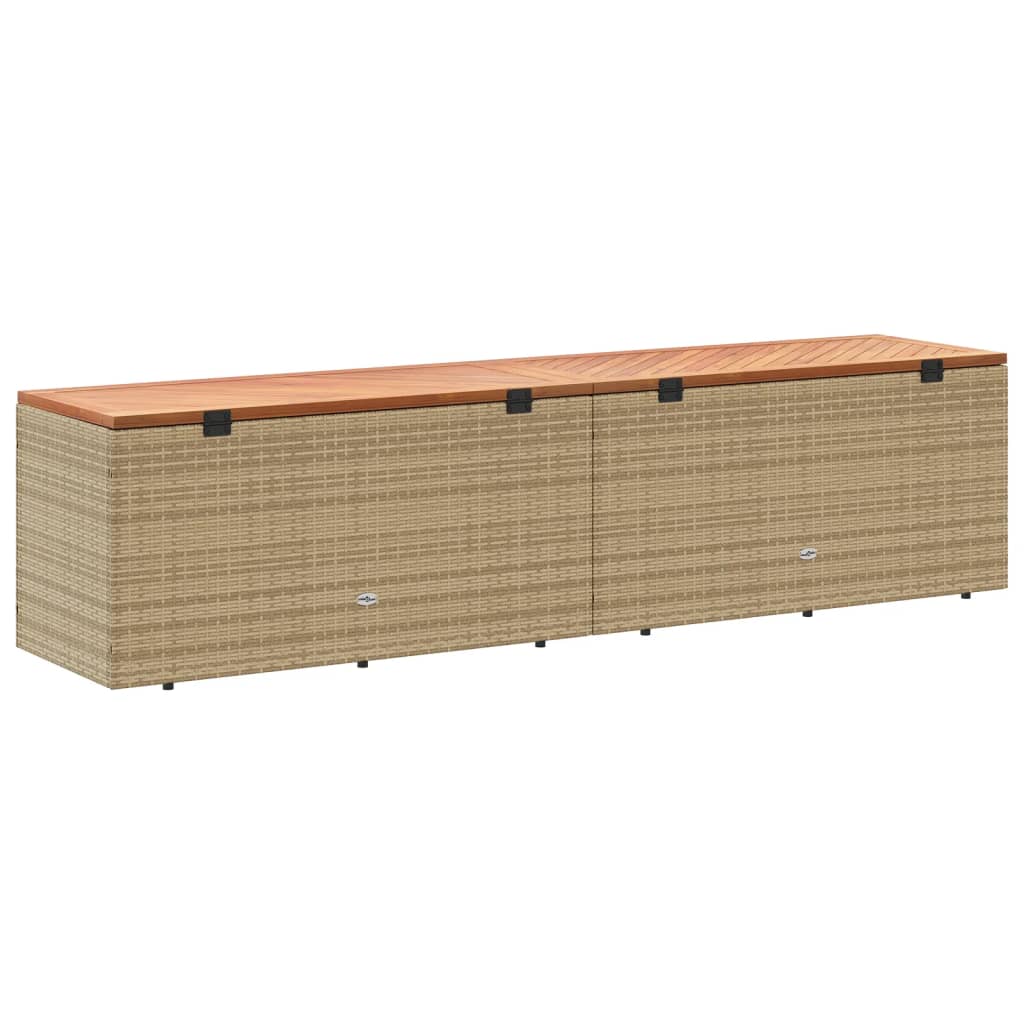 Coffre de jardin 220x50x54 cm poly rotin et bois d'acacia