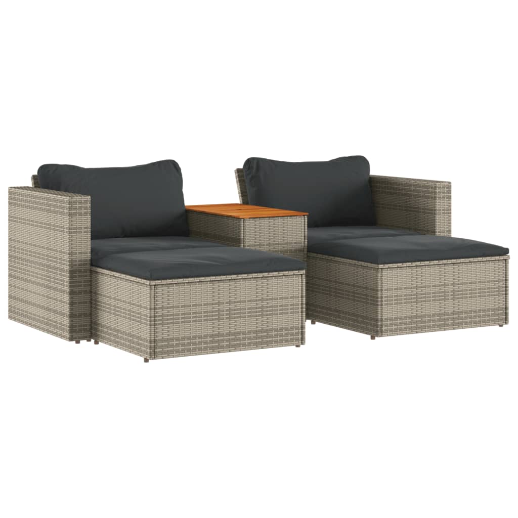 5-delige Loungeset met kussens poly rattan acacia