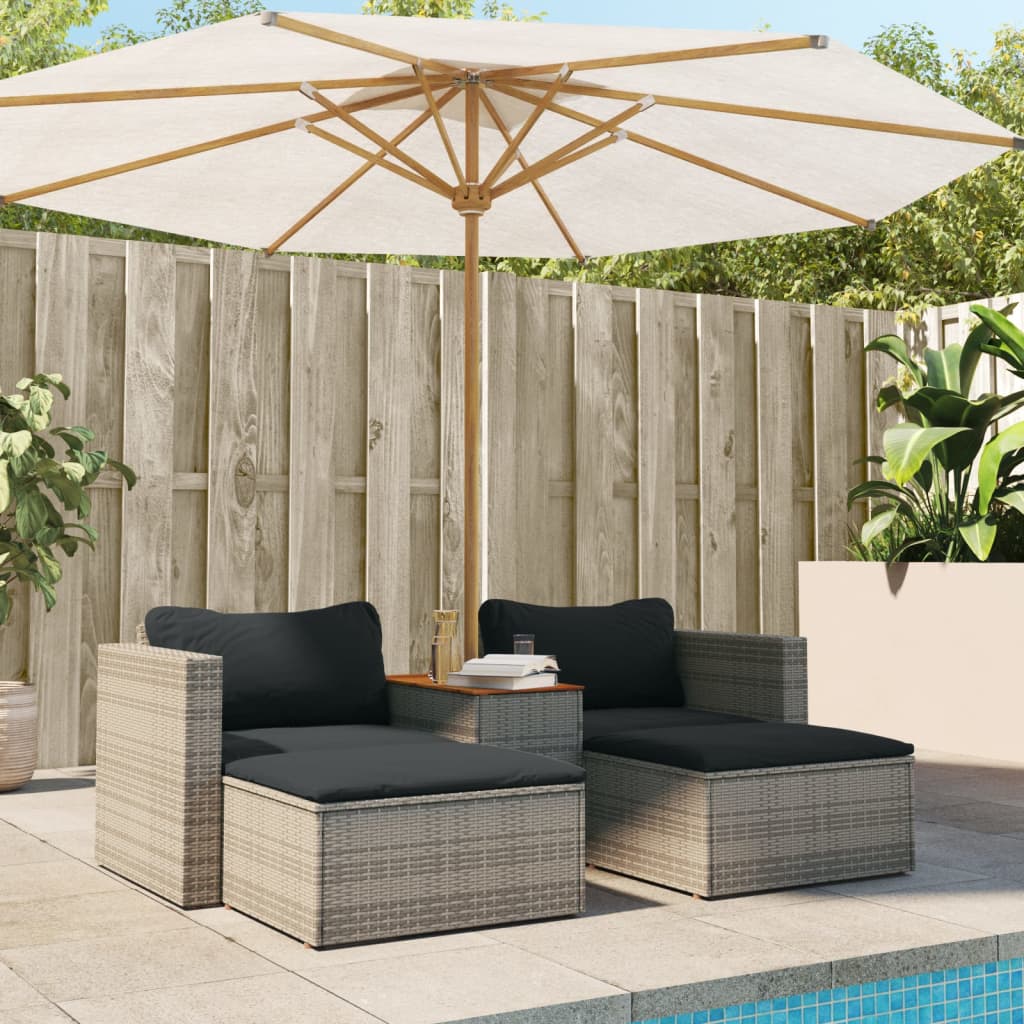 5-delige Loungeset met kussens poly rattan acacia