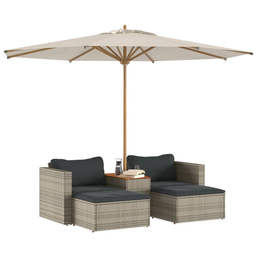 5-delige Loungeset met kussens poly rattan acacia