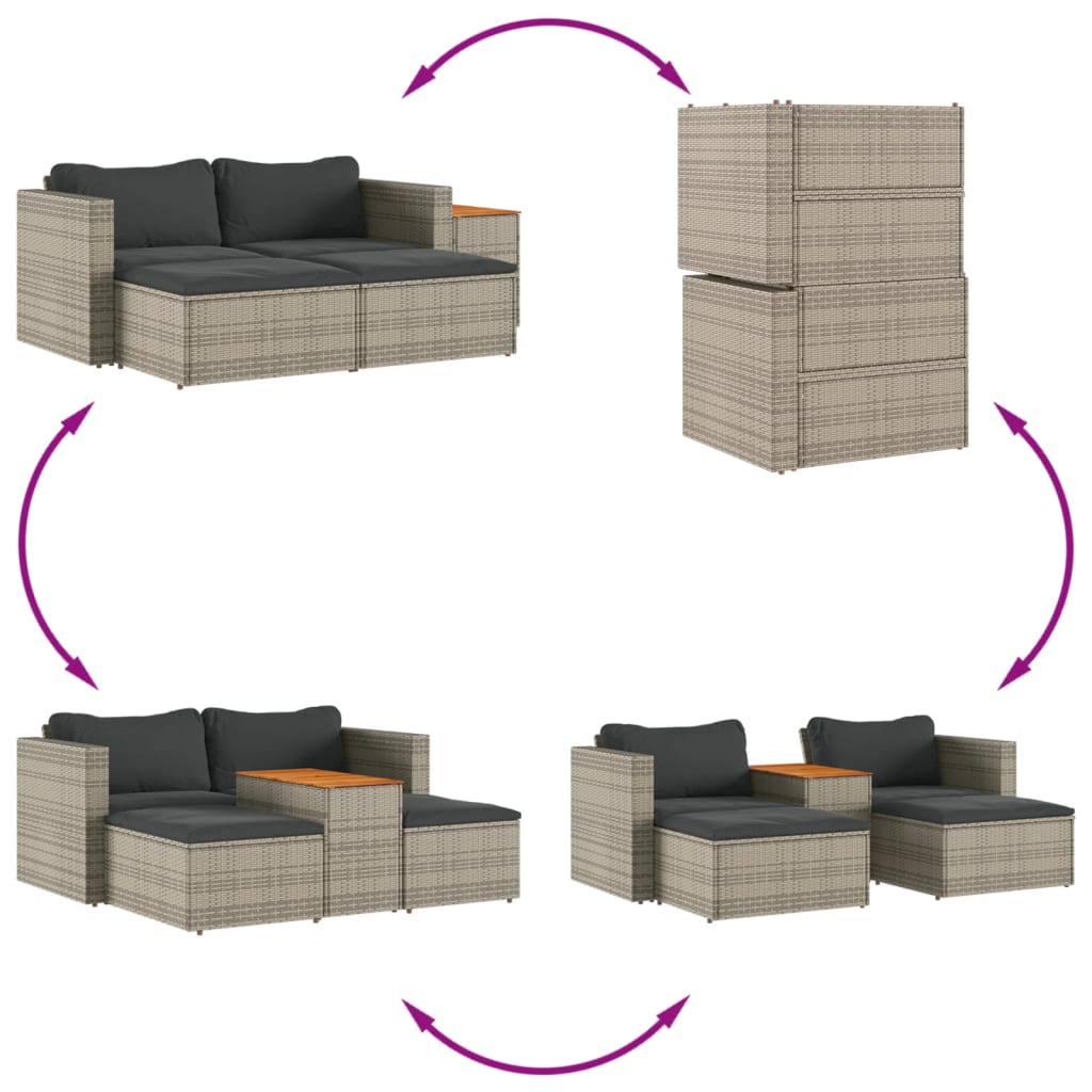 5-delige Loungeset met kussens poly rattan acacia