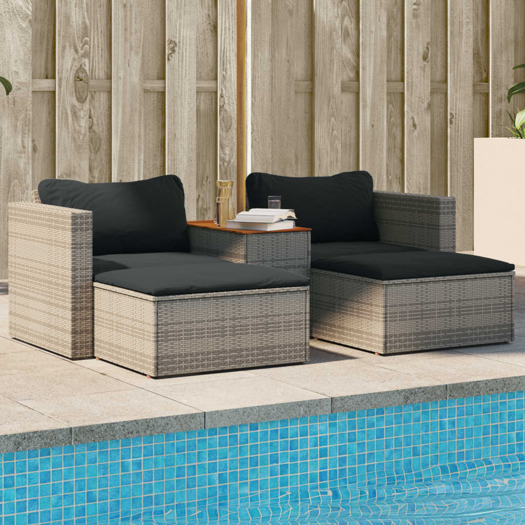 5-delige Loungeset met kussens poly rattan acacia