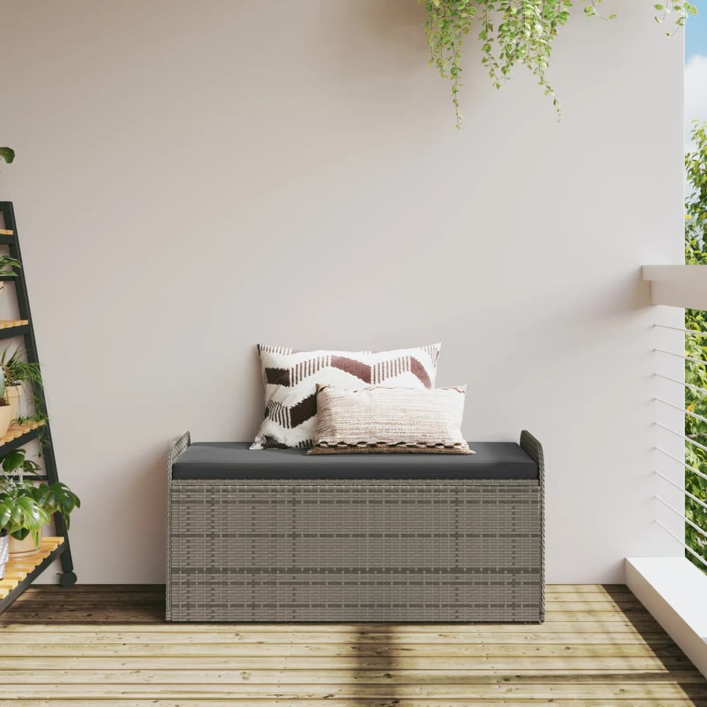 Opbergbankje met kussen 115x51x52 cm poly rattan