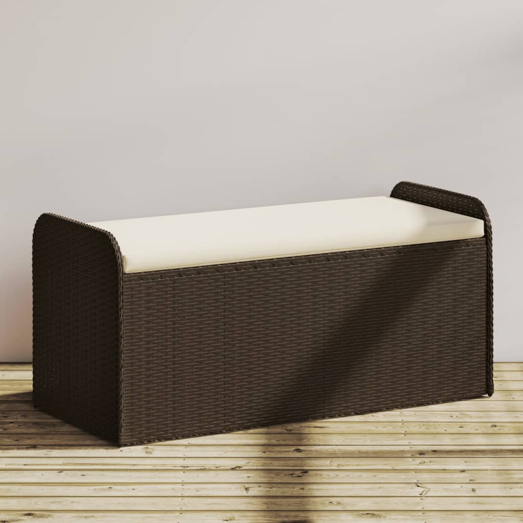 Opbergbankje met kussen 115x51x52 cm poly rattan