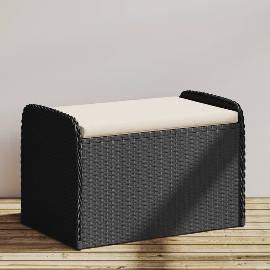 Opbergbankje met kussen 115x51x52 cm poly rattan