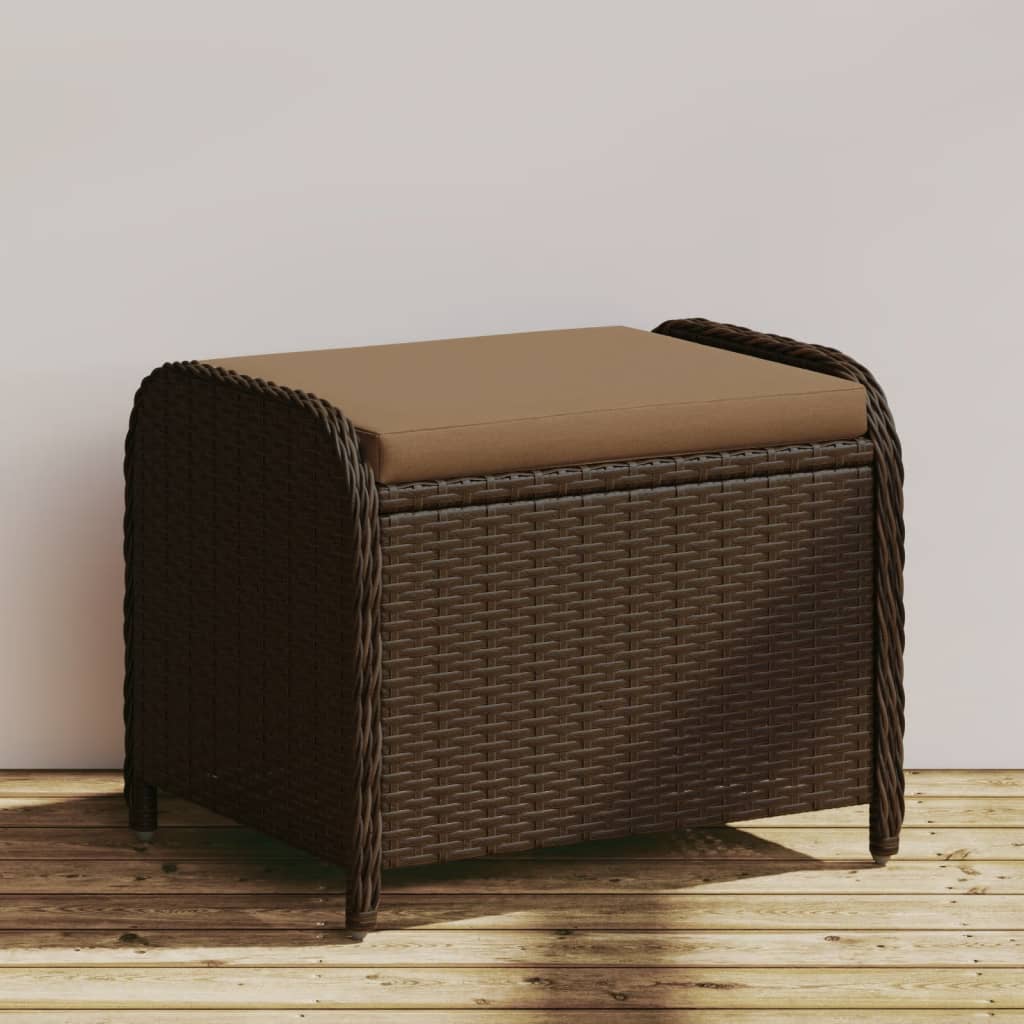 Tabouret de jardin avec coussin 58x46x46 cm poly rotin