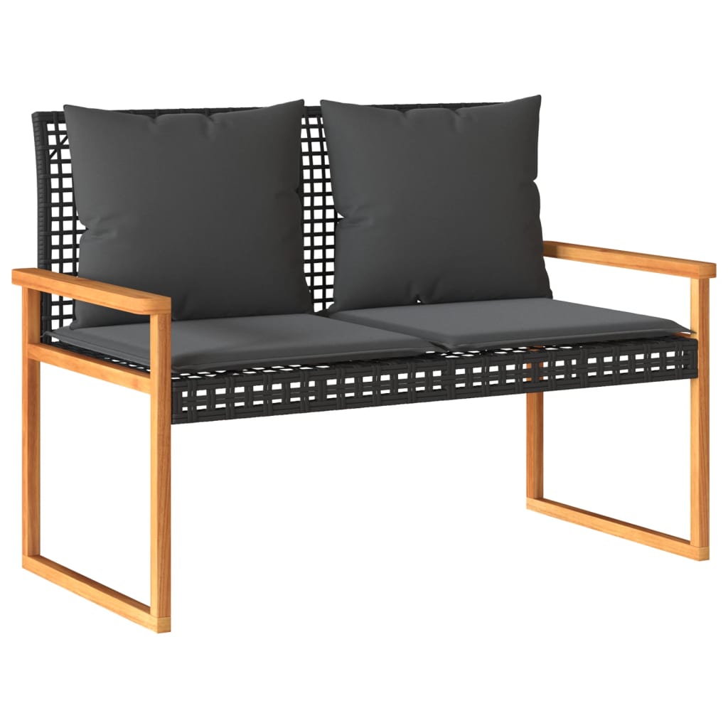 Banc de jardin avec coussin poly rotin et bois d'acacia