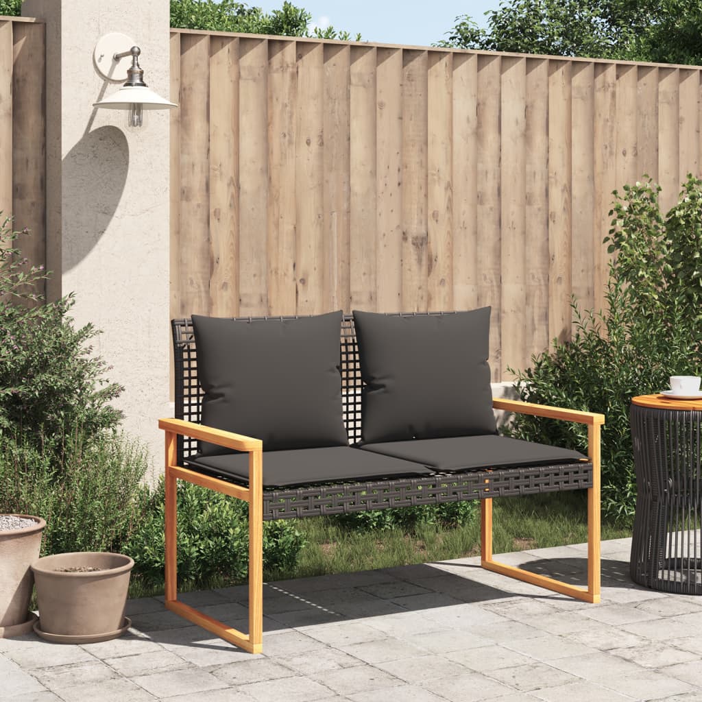 Banc de jardin avec coussin poly rotin et bois d'acacia