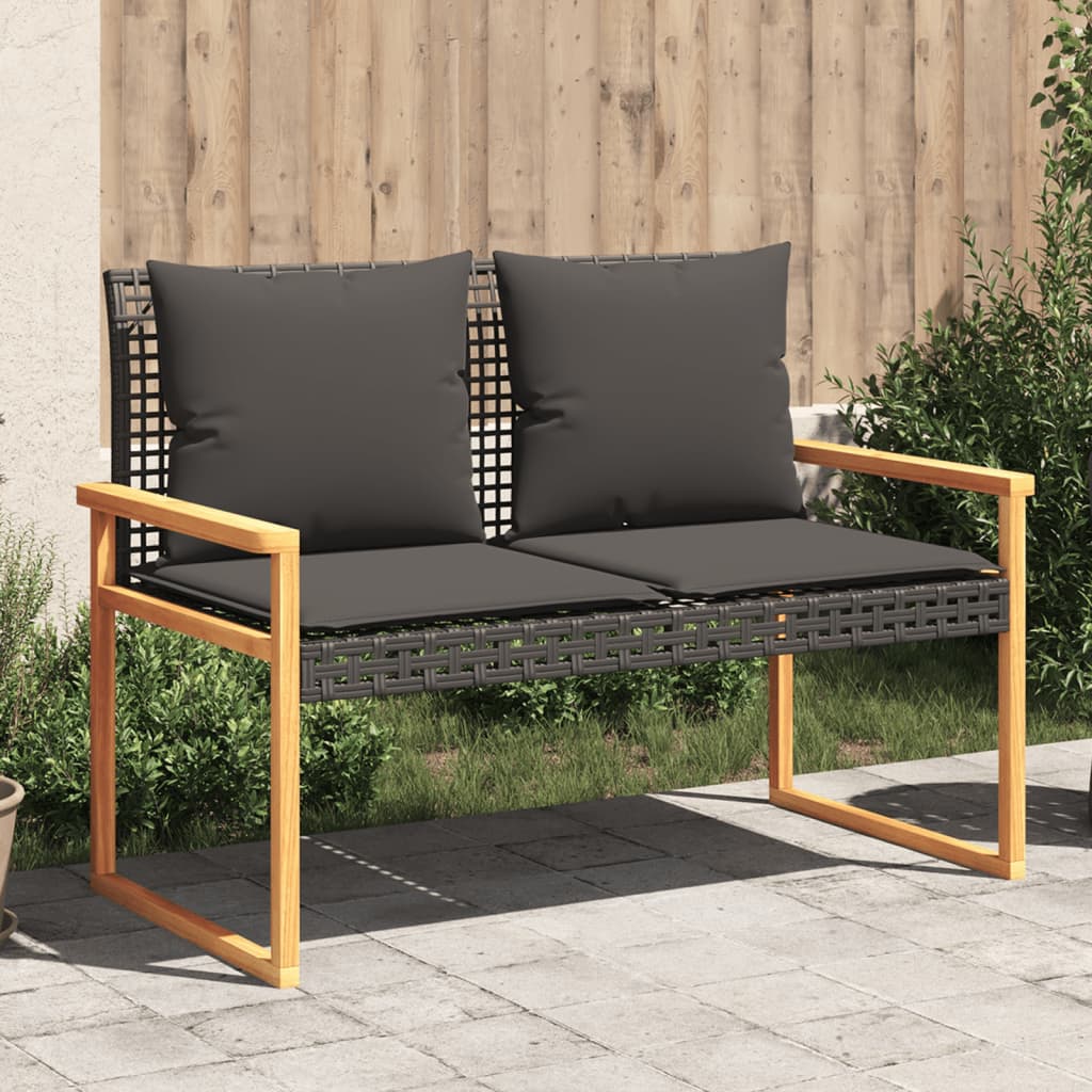 Banc de jardin avec coussin poly rotin et bois d'acacia