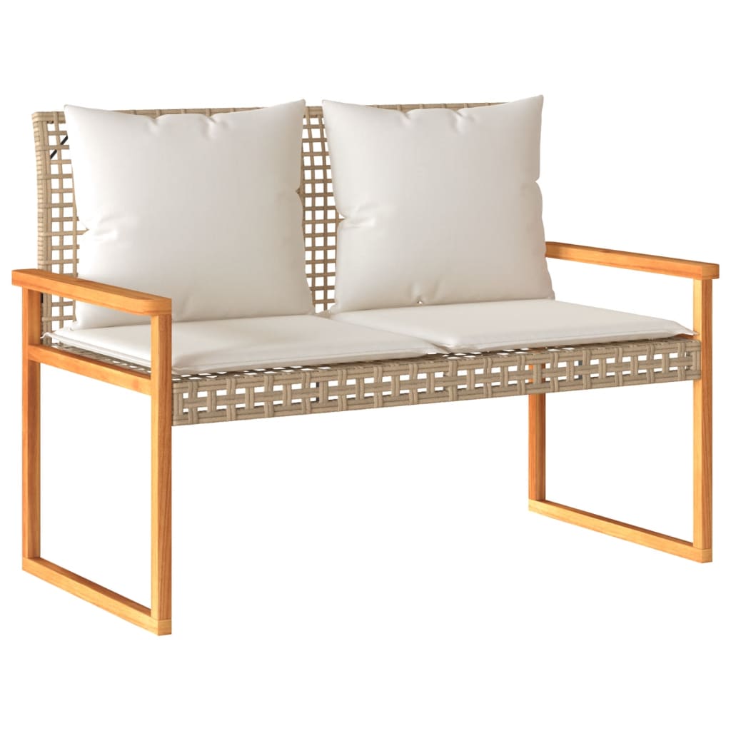 Banc de jardin avec coussin poly rotin et bois d'acacia