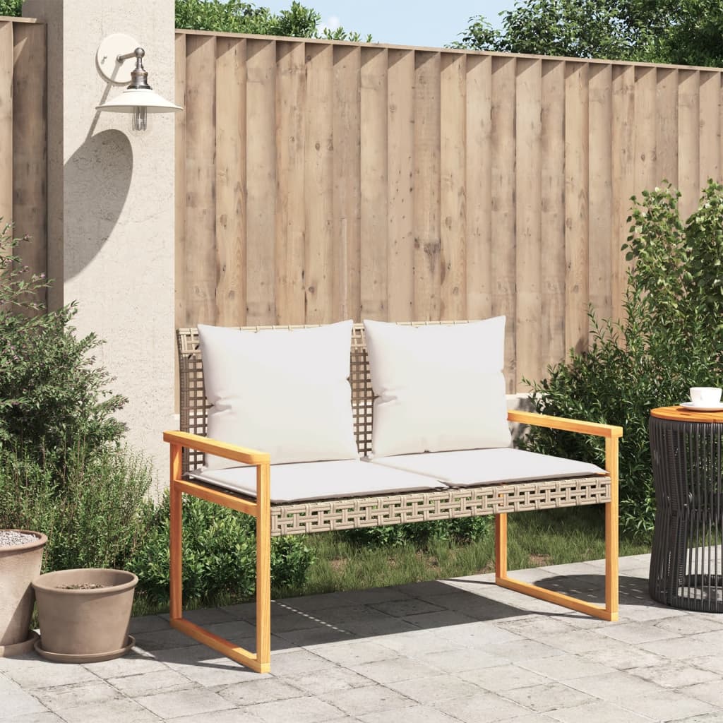 Banc de jardin avec coussin poly rotin et bois d'acacia