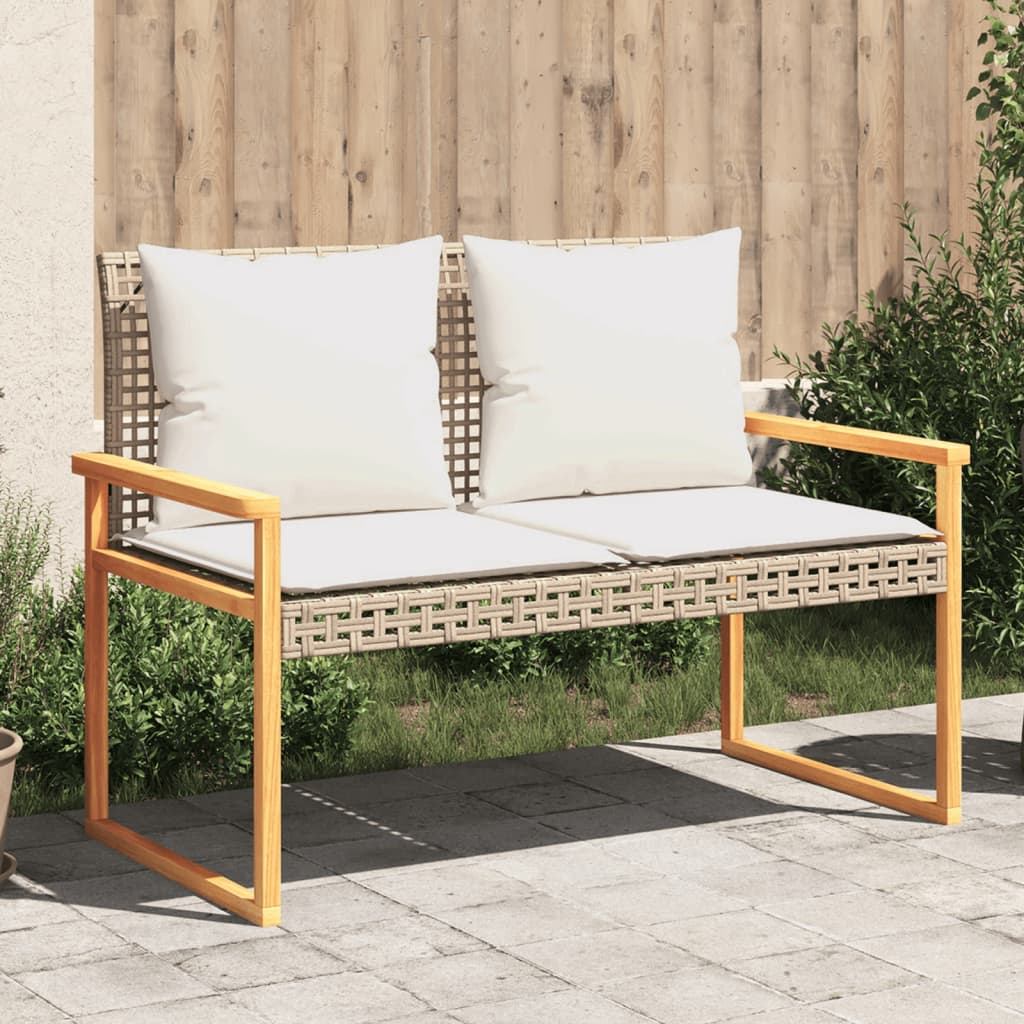 Banc de jardin avec coussin poly rotin et bois d'acacia