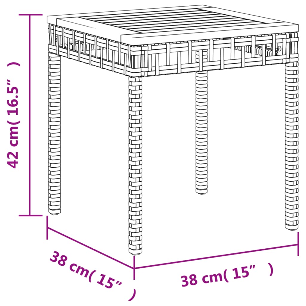 Table de jardin 38x38x42 cm poly rotin et bois d'acacia