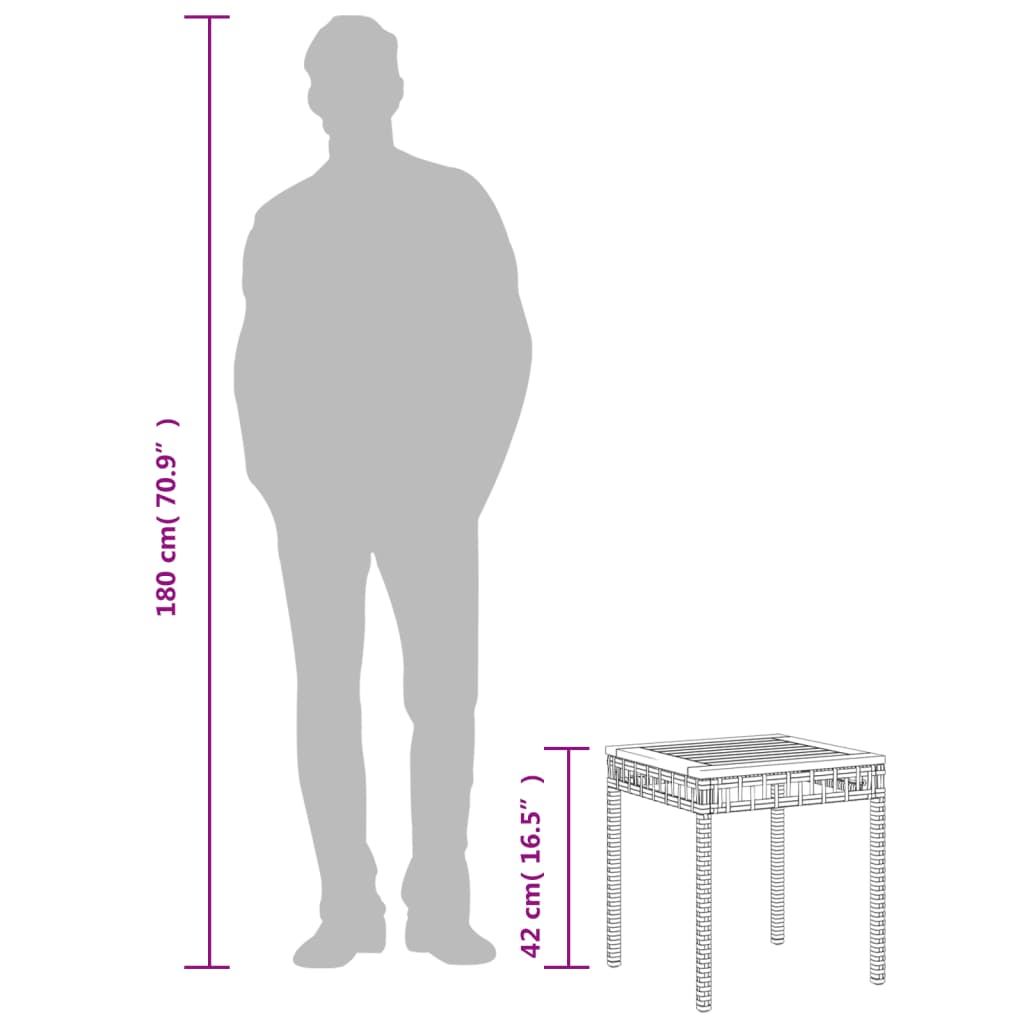Table de jardin 38x38x42 cm poly rotin et bois d'acacia