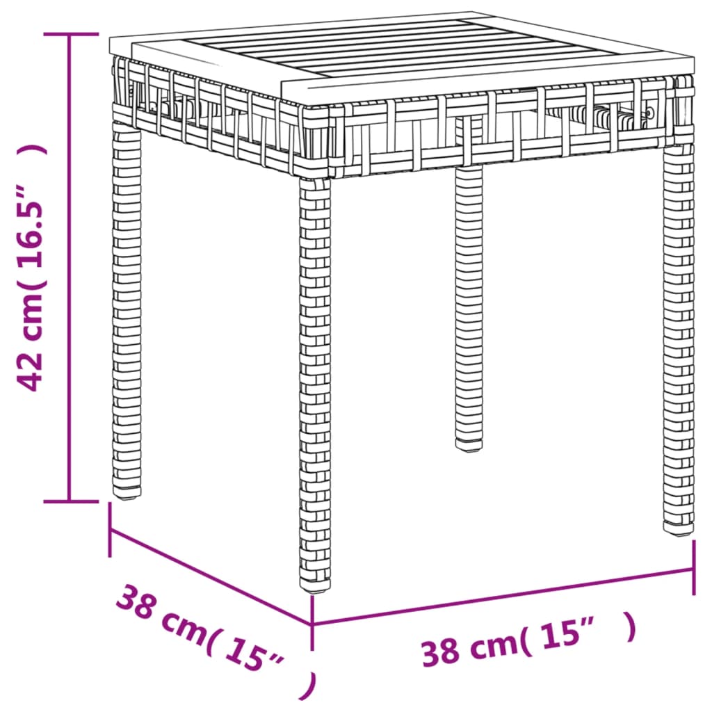 Table de jardin 38x38x42 cm poly rotin et bois d'acacia