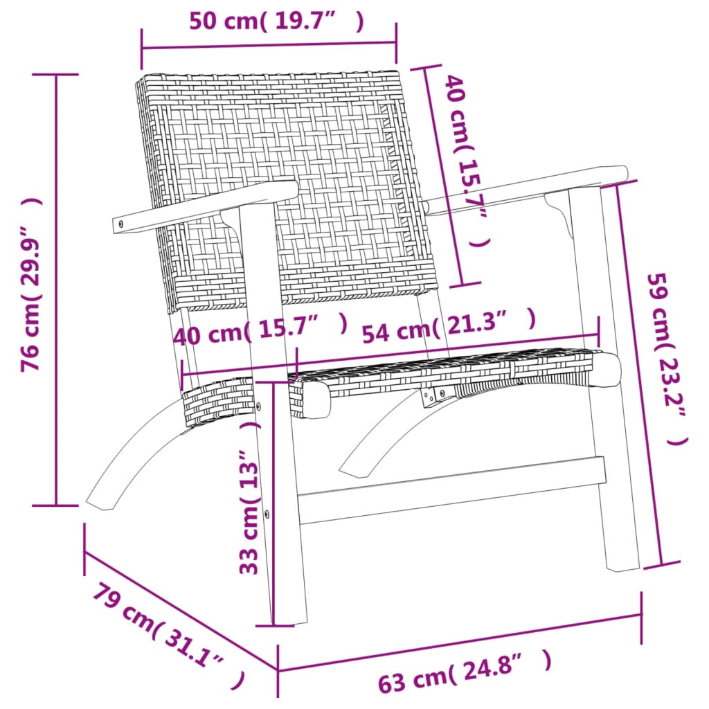 3-delige Bistroset poly rattan en massief acaciahout