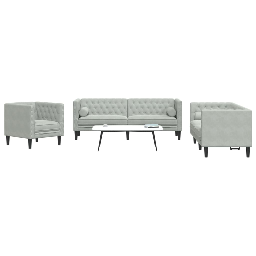 2-delige Loungeset Chesterfield met bolsters fluweel lichtgrijs