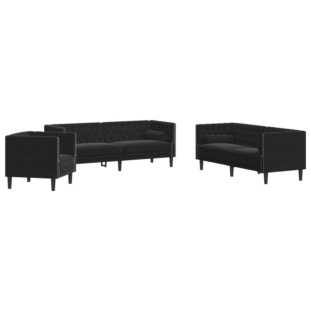 2-delige Loungeset Chesterfield met bolsters fluweel lichtgrijs