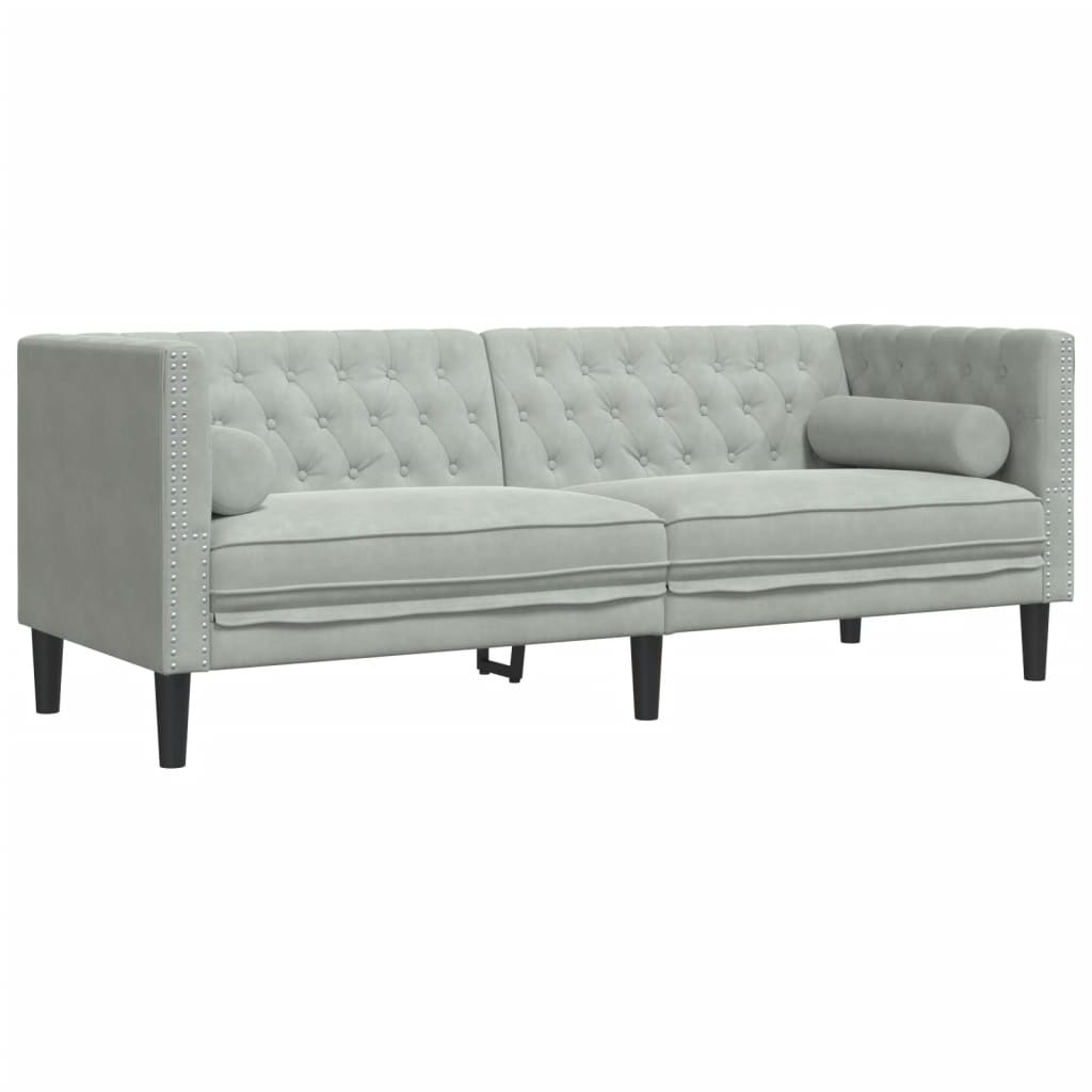 2-delige Loungeset Chesterfield met bolsters fluweel lichtgrijs