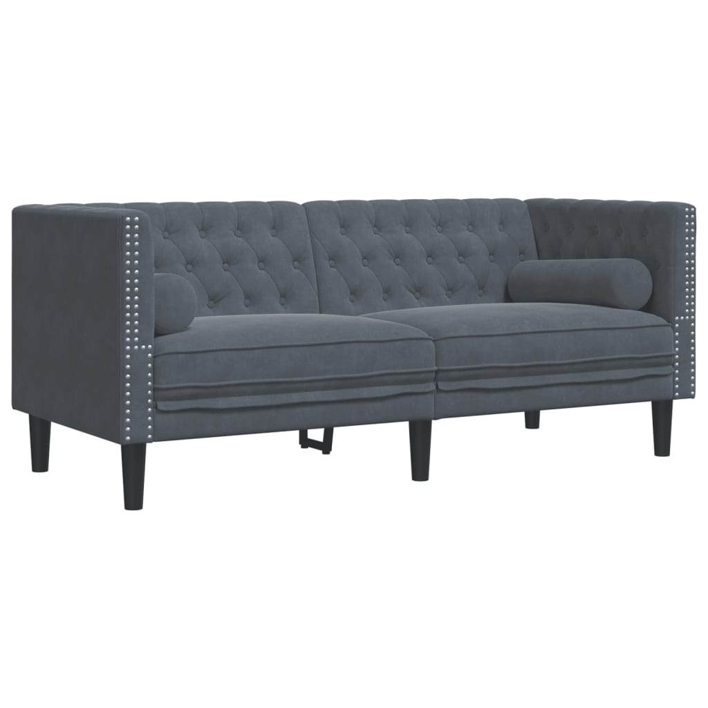 2-delige Loungeset Chesterfield met bolsters fluweel lichtgrijs