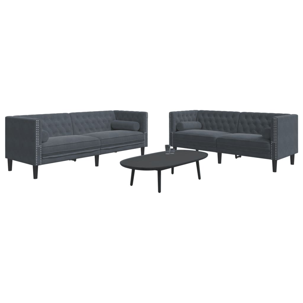 2-delige Loungeset Chesterfield met bolsters fluweel lichtgrijs