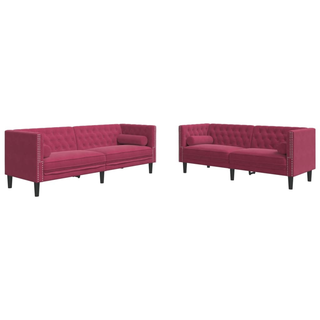 2-delige Loungeset Chesterfield met bolsters fluweel lichtgrijs