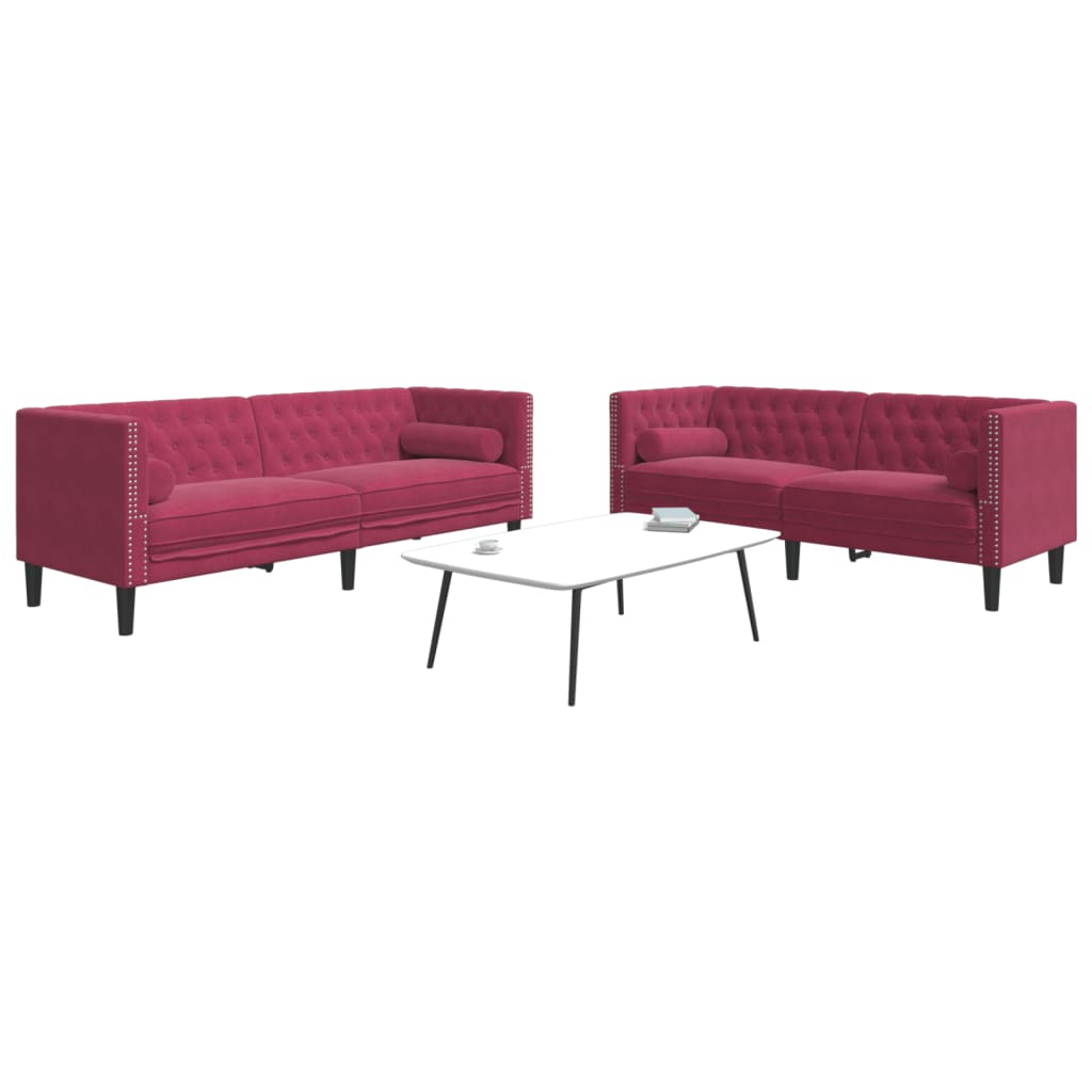 2-delige Loungeset Chesterfield met bolsters fluweel lichtgrijs