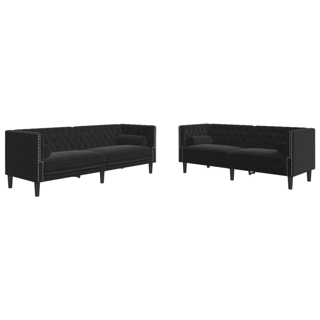 2-delige Loungeset Chesterfield met bolsters fluweel lichtgrijs