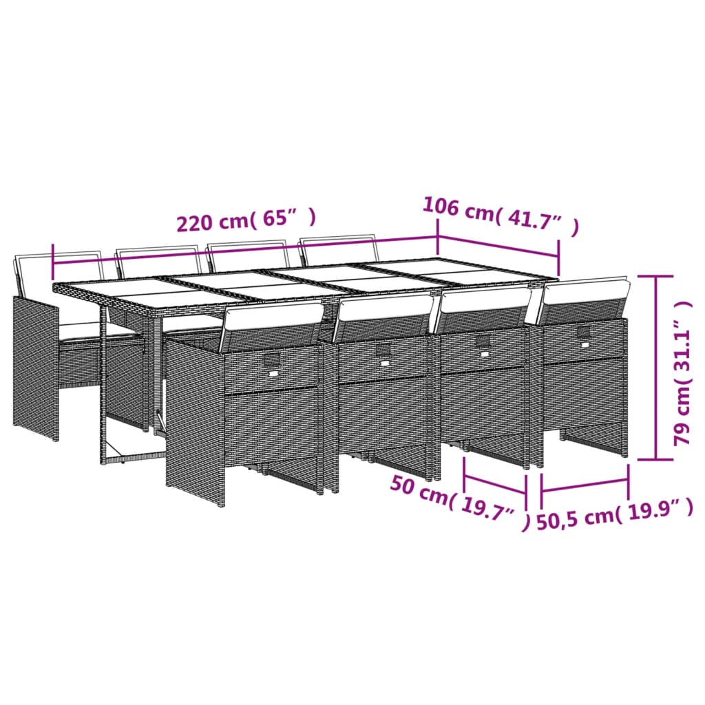 11-delige Tuinset met kussens poly rattan