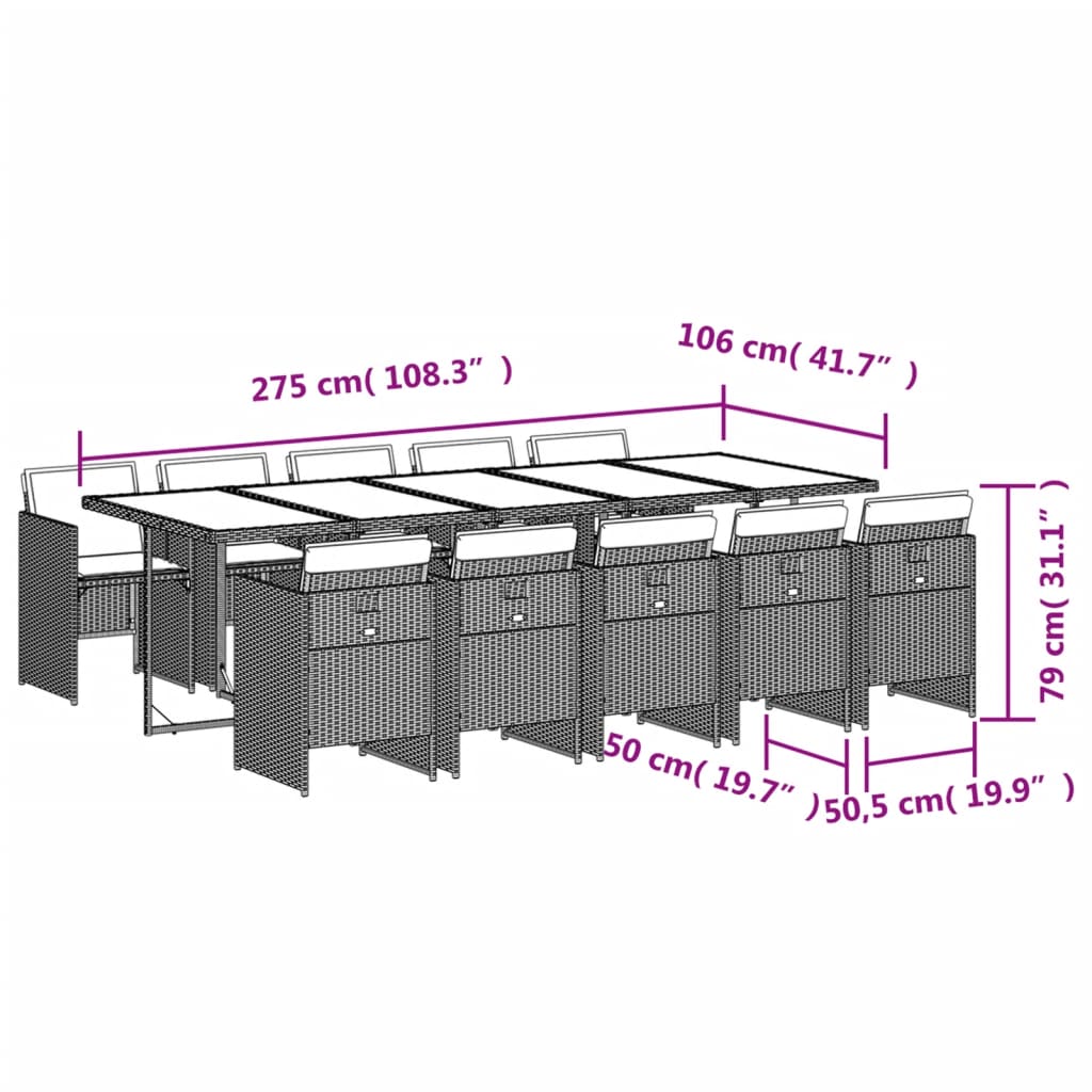 11-delige Tuinset met kussens poly rattan