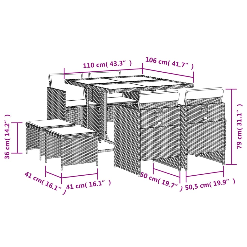 11-delige Tuinset met kussens poly rattan