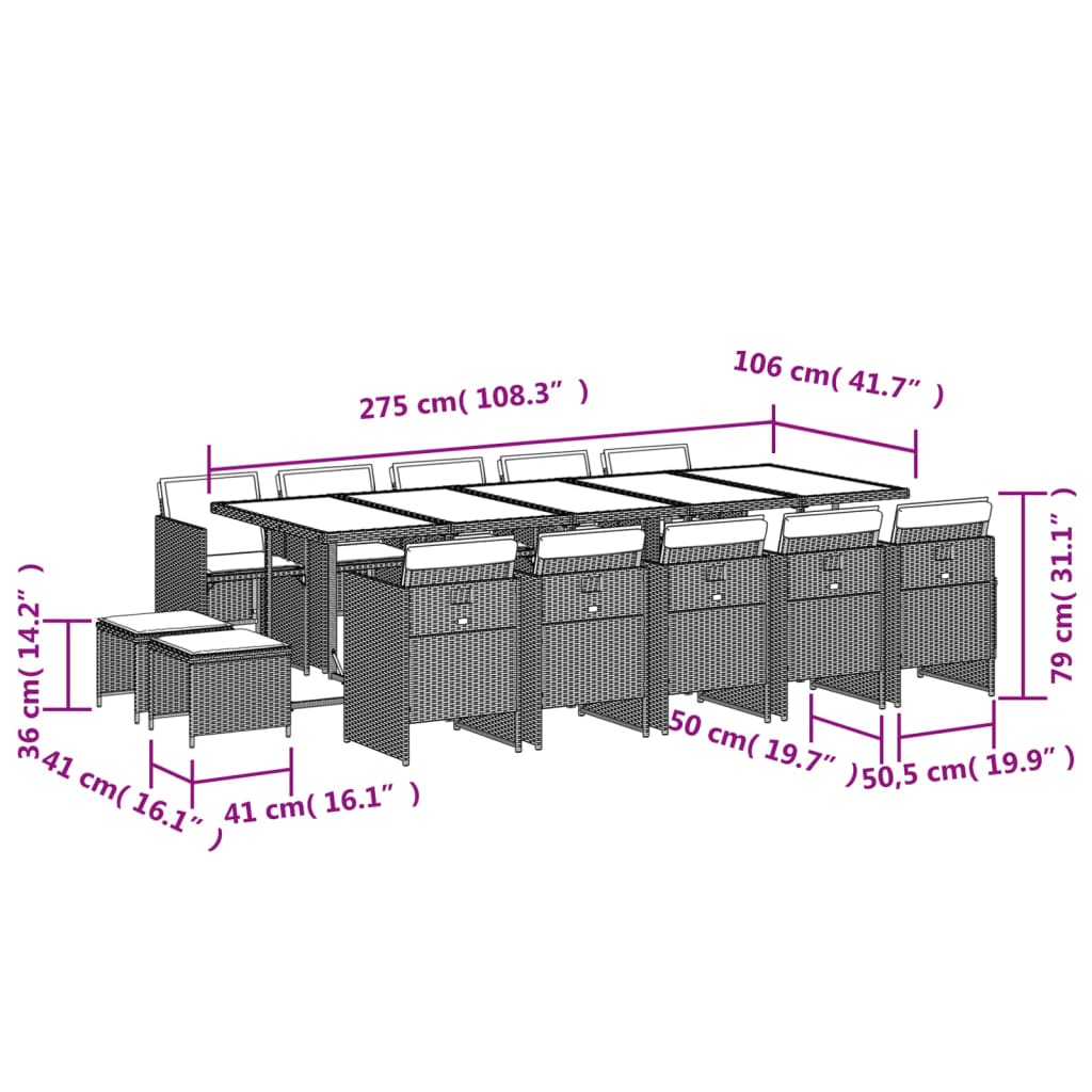 11-delige Tuinset met kussens poly rattan