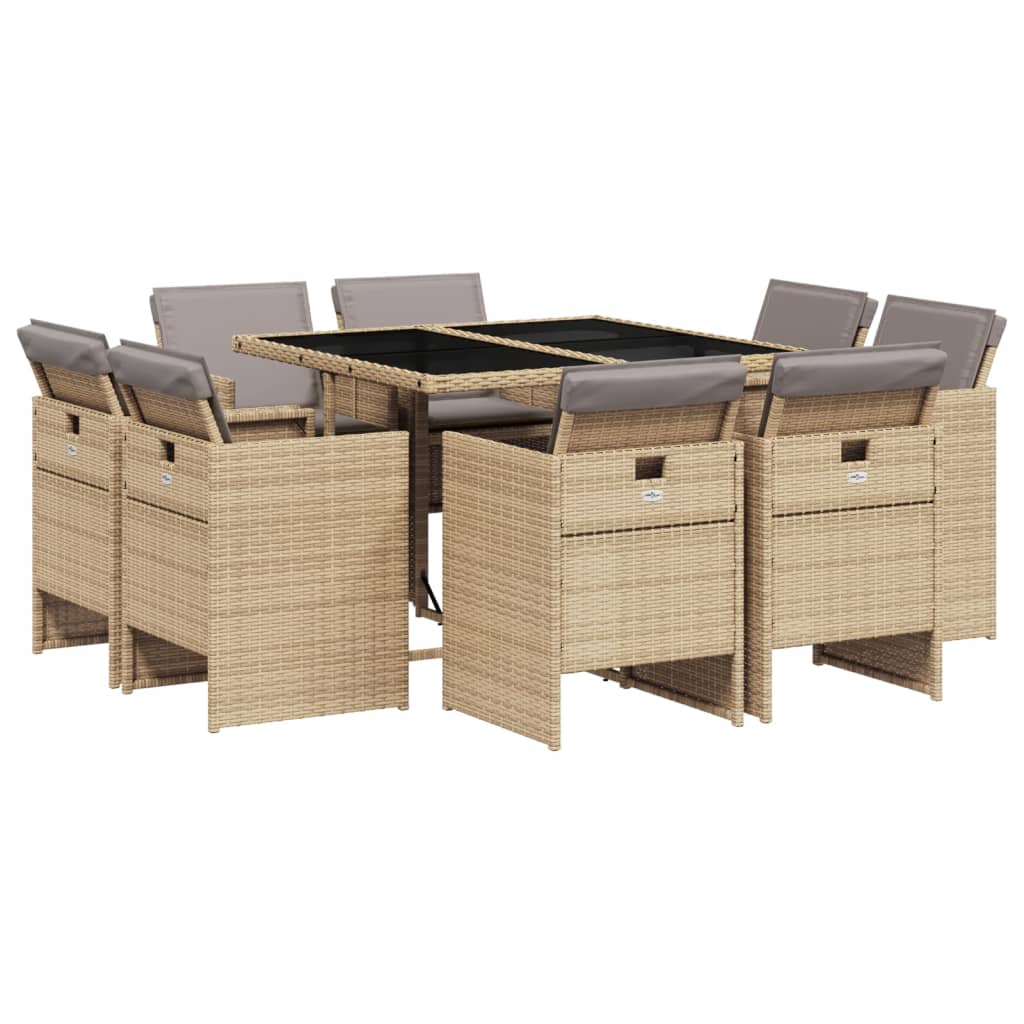 17-delige Tuinset met kussens poly rattan gemengd beige