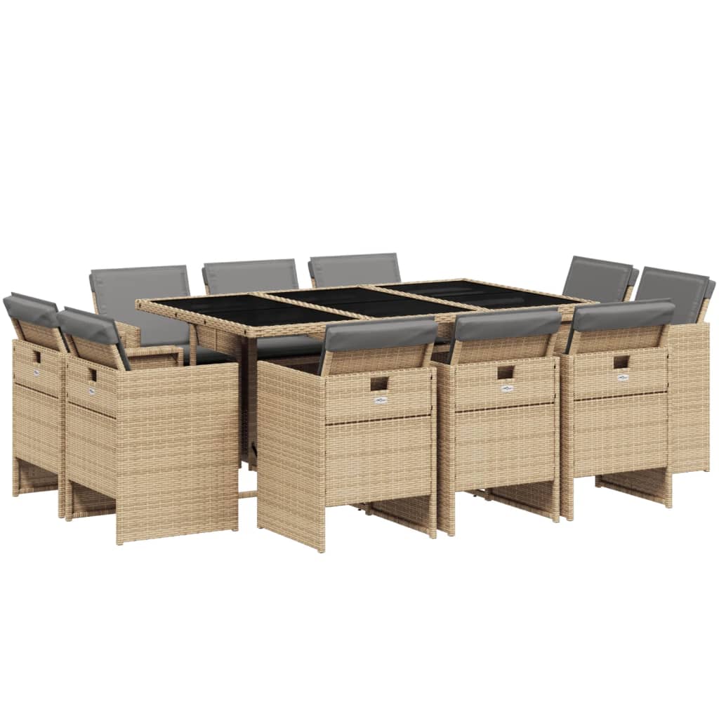 17-delige Tuinset met kussens poly rattan gemengd beige