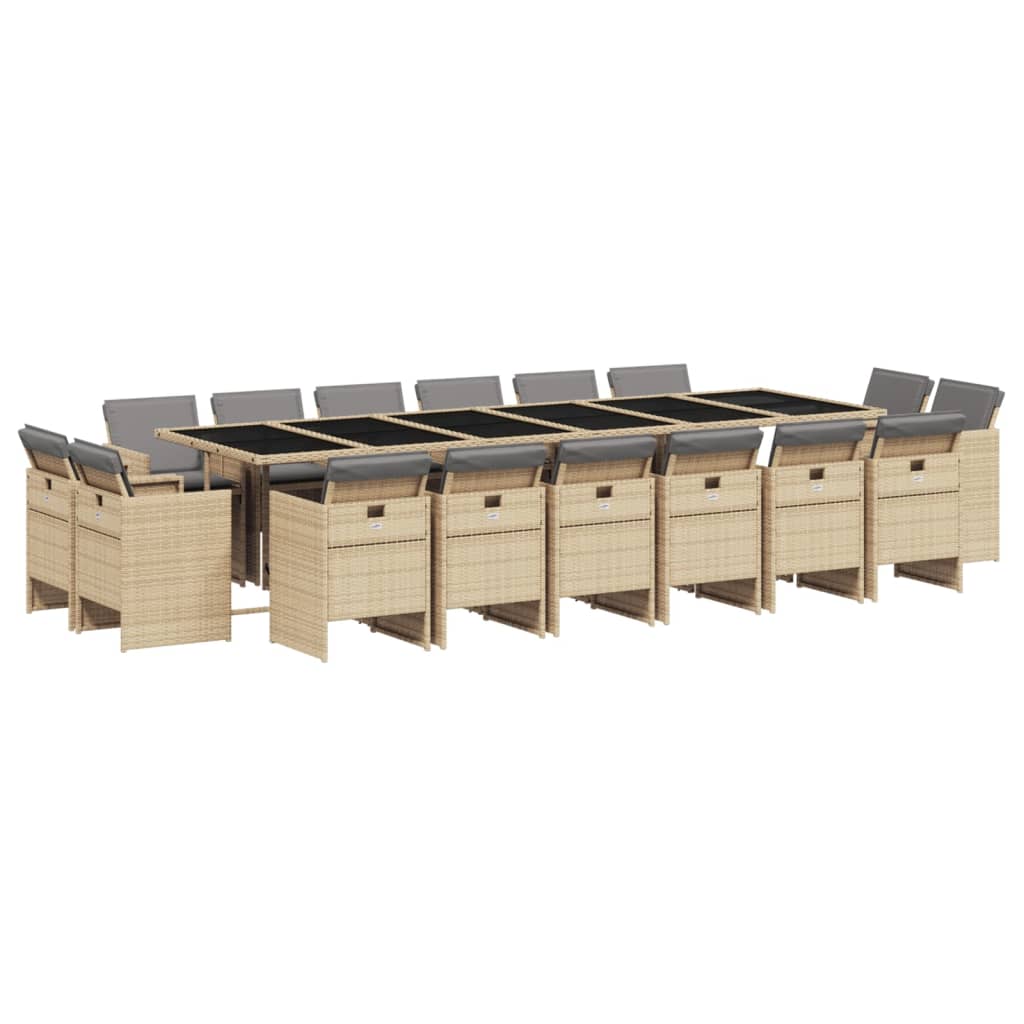 17-delige Tuinset met kussens poly rattan gemengd beige