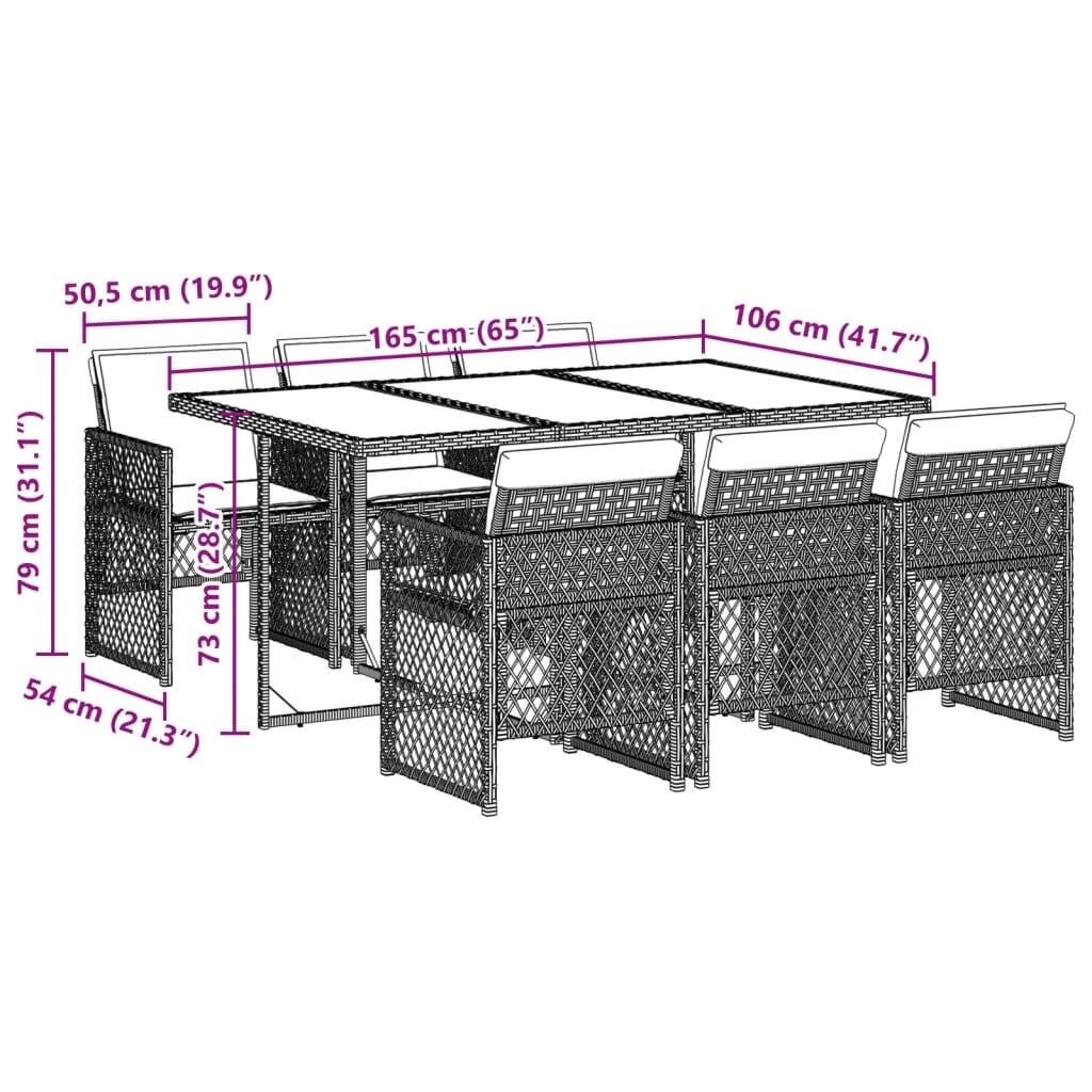 9-delige Tuinset met kussens poly rattan lichtgrijs