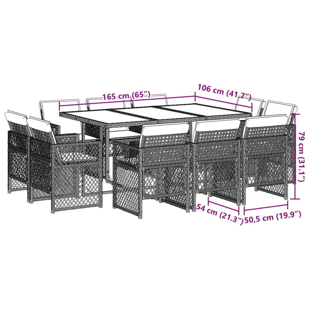 13-delige Tuinset met kussens poly rattan gemengd beige